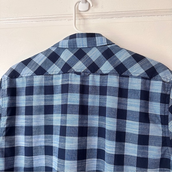 Flag & Anthem Men’s Short Sleeve Button Down Collared Shirt Blue Plaid Cotton Lg - Picture 10 of 14